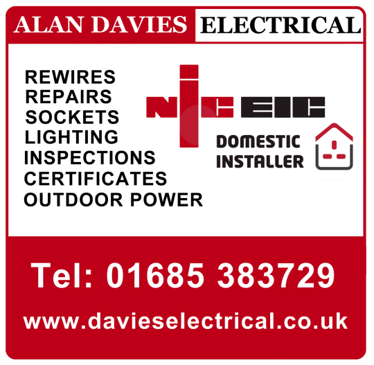 Services provided and contact details for Merthry TYdfil Electrician Alan Davies Electrical.